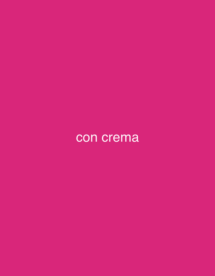 The image displays white text "con crema" against a solid, vibrant magenta background. There are no people, objects, or discernible scenes depicted. The text is in a sans-serif font, all lowercase, and is positioned centrally in the main image, though its exact position varies slightly across the provided crop hints (appearing sometimes near the bottom or top). There are no visual cues within the image to suggest a specific time of day, weather, or location.