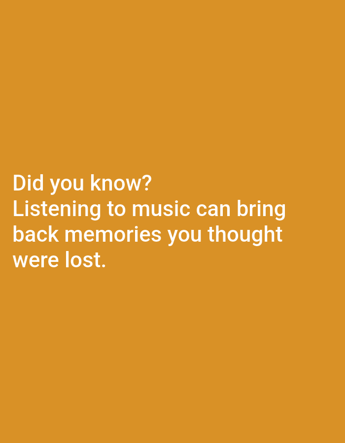 The image contains text on an orange background. The text reads "Did you know? Listening to music can bring back memories you thought were lost." There are no people, objects, or specific environmental details visible that would allow for a description of a location in Lagos, Nigeria.