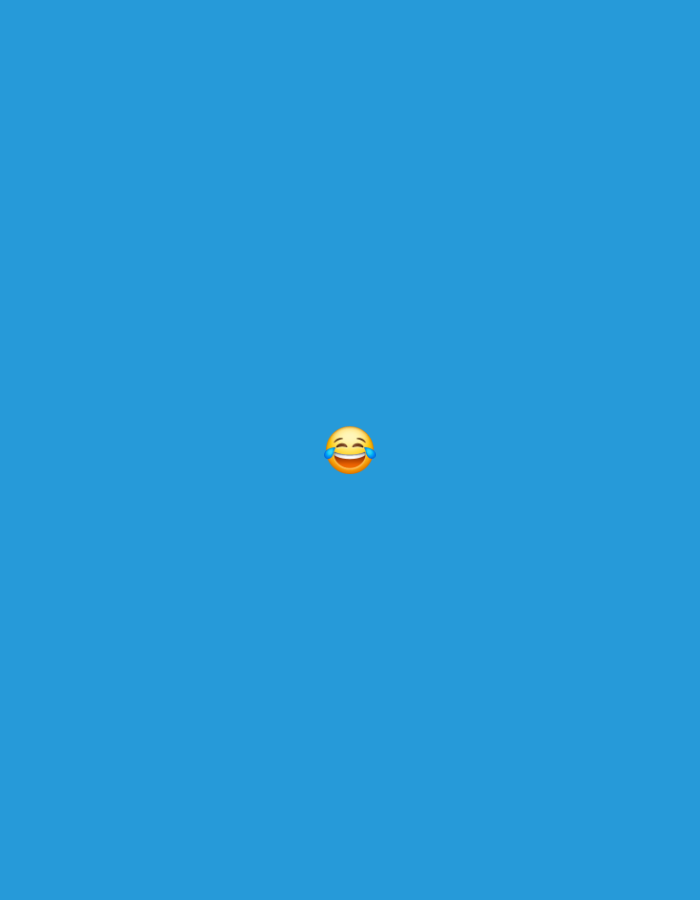 The image shows a bright blue background with a single emoji in the center. The emoji is yellow and depicts a face with its eyes closed and tears of joy streaming down, indicating laughter. The location in Kademangan Kulon, Indonesia is not depicted in the image.