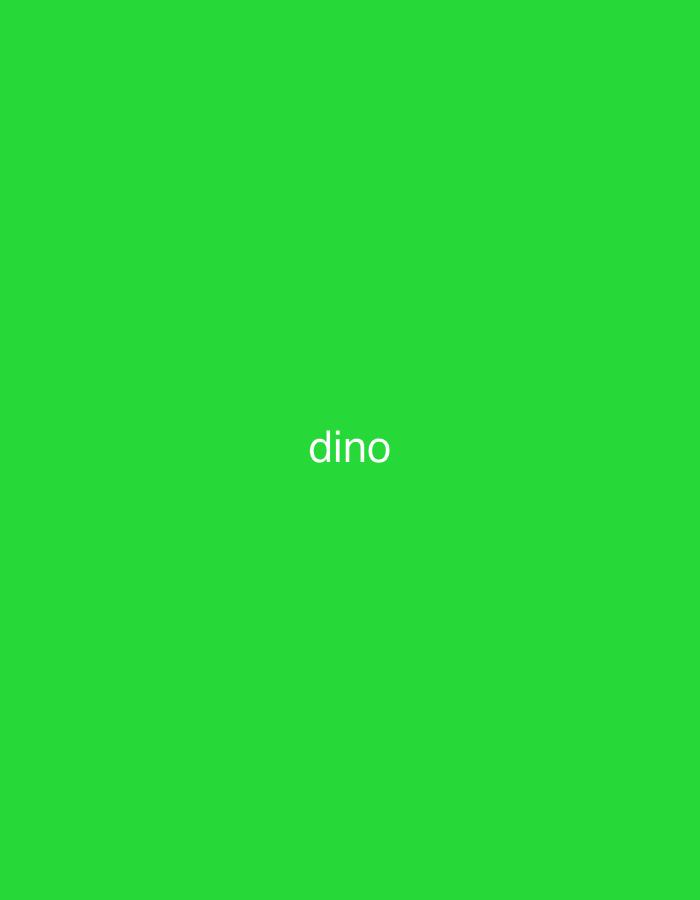 The image features a solid, vibrant green background. Centered on this green canvas is the word "dino" rendered in white, lowercase text. There are no other discernible subjects, objects, people, or a specific scene depicted. No activity or event is taking place. The image lacks any visual cues for time of day, weather, or a particular location. The only visible text is "dino".