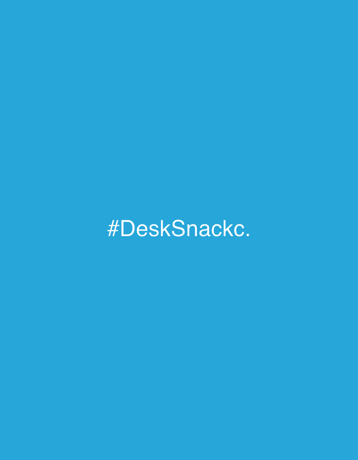 The image is a solid light blue background with the white text "#DeskSnackc." in the center. The text is likely a hashtag intended for use on social media. There is no indication of a location in Tashkent, Uzbekistan, or any other location. There are no people, objects, actions, interactions, or environmental details present other than the color and text.