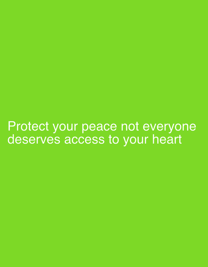 This is a photograph of a bright green, solid background. Text in white is superimposed on the bottom half of the image. The text reads, "Protect your peace not everyone deserves access to your heart." There is no identifiable location in Islamabad, Pakistan, nor are there any people, subjects, objects, or actions depicted.