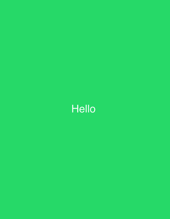 The image is a green background with the word "Hello" in white text centered in the frame. There is no indication of a location in Florianópolis, Brazil or any other city. There are no people, subjects, objects, actions, interactions, or discernible environmental details beyond the green color.