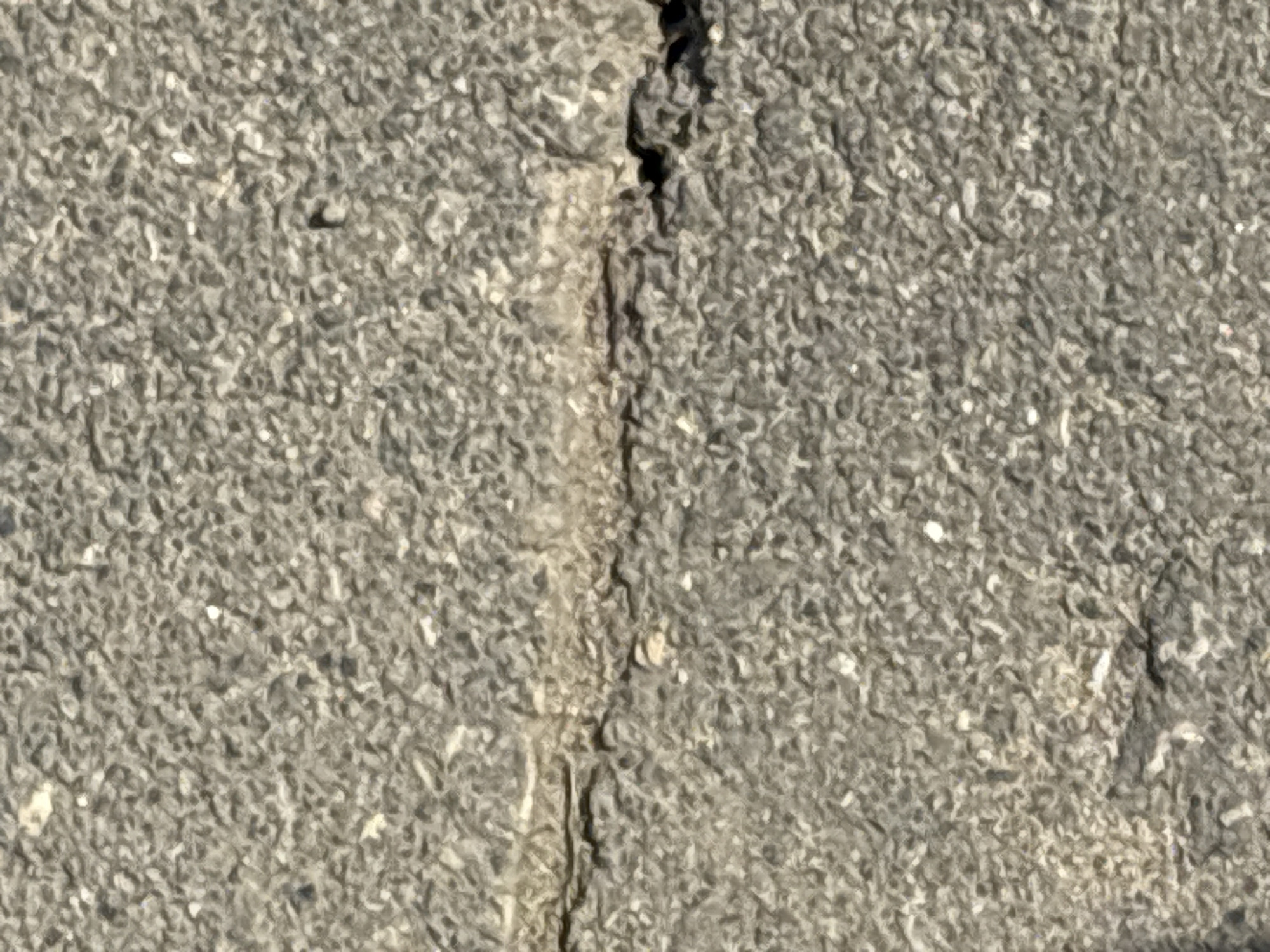The image shows a close-up view of a section of weathered, light gray concrete or stone. A vertical crack runs down the center of the frame, slightly wider at the top where there are some small areas of darker material within the crack. The surface texture is coarse and granular. There are no visible people, animals, or other distinct objects. The image context does not support definitive location information for Klin, Russia.