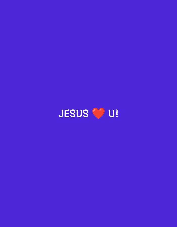 The image is a simple graphic with white text on a solid purple background. The text reads "JESUS ❤️ U!". The word "JESUS" is to the left of a red heart emoji, and "U!" is to the right of the heart. The image does not depict any specific location in Kuta Selatan, Indonesia, or any real-world scene.