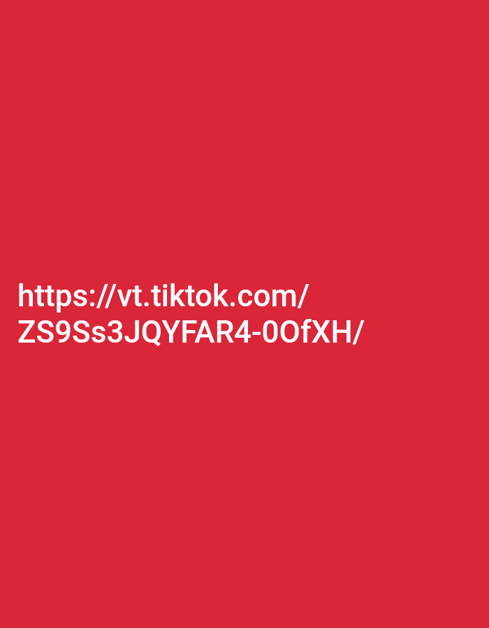 A bright red background fills the entire image. In the lower-left quadrant, two lines of white text are displayed. The first line reads: "https://vt.tiktok.com/". The second line reads: "ZS9Ss3JQYFAR4-0ofXH/".