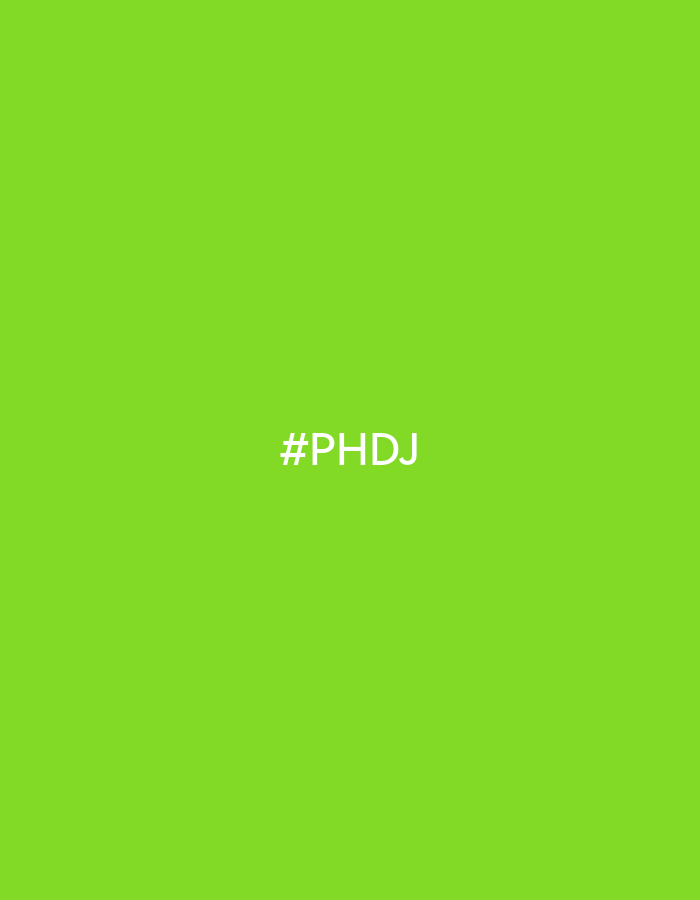 The image displays a solid, vibrant lime green background (#77e42d or similar hue). Centered horizontally and positioned slightly below the vertical midpoint is white sans-serif text that reads "#PHDJ". The image is highly minimalist, featuring no discernible objects, people, or a specific physical scene. There is no activity or event taking place. The consistent monochromatic background and clean text suggest a digital graphic rather than a photograph of a real-world setting. The crops provided as hints show the identical lime green background and white "#PHDJ" text, with the text repositioned to different corners (bottom left, bottom right, top right, top left respectively), emphasizing the basic elements of the design. No specific time of day, weather, or emotional context is conveyed by this abstract image. The provided location context of Yekaterinburg, Russia, is external to the visual content of the image.