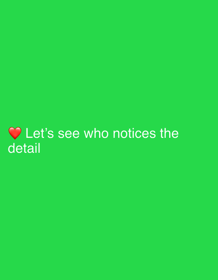 A bright green background features white text that reads "Let's see who notices the detail". A red heart emoji is located to the left of the text. The image does not contain any information about Męcina, Poland.