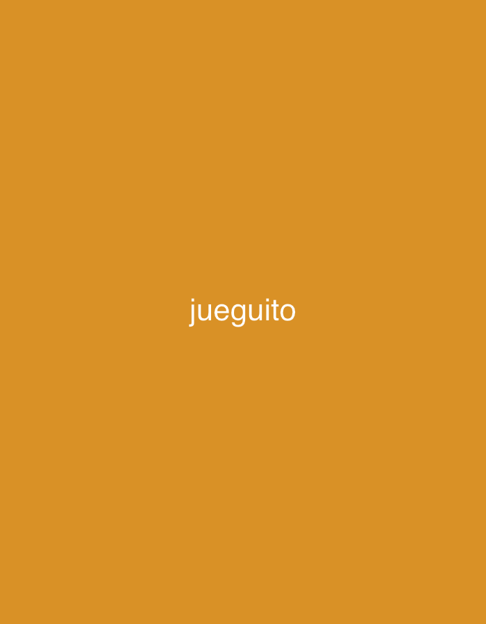 The image features a minimalist composition with a solid, uniform background in a warm, muted orange or ochre color. Centrally placed on this background is the word "jueguito," rendered in white, sans-serif typography. There are no other discernible subjects such as people, objects, or an identifiable scene. No activity or event is taking place within the visual frame. The image lacks any visual cues for time of day, weather, or specific location, including the provided context of Santa Ana, Venezuela. The focus is solely on the text against the plain colored backdrop.