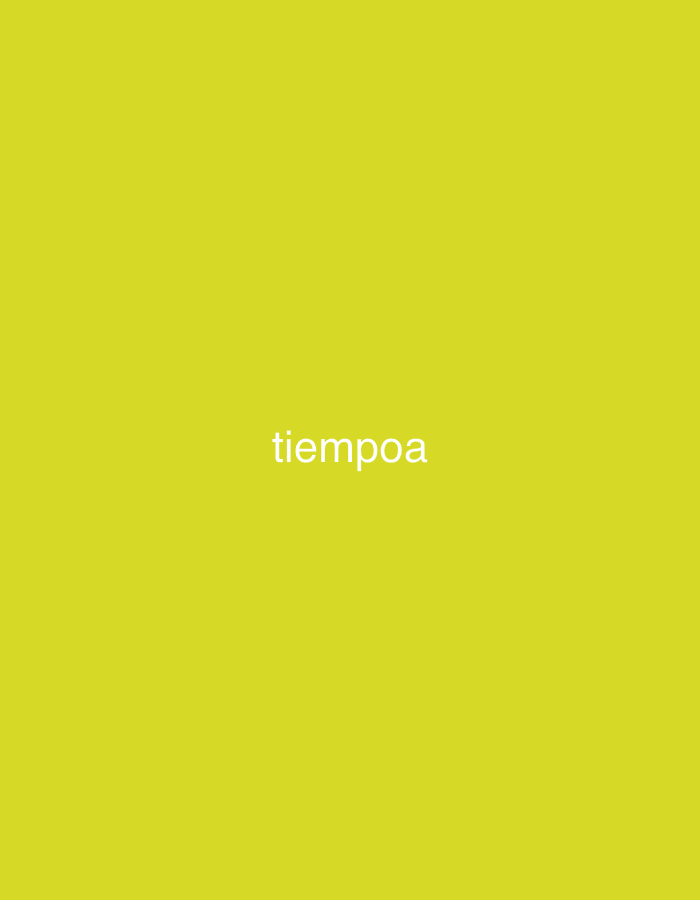 The image features a solid, bright yellow-green background, creating a minimalist and uniform visual field. Centered horizontally and vertically on this monochromatic canvas is the word "tiempoa," presented in white, lowercase sans-serif typography. There are no discernible subjects, objects (beyond the text itself), or environmental elements within the image to suggest a particular scene or detailed setting.
No activity or event is taking place, as the image is static and consists solely of a colored background with text. Notable details include the vibrant, uniform yellow-green color and the clear, simple white text. There are no visual cues related to the time of day, weather, or any emotions expressed. While the given context places this media file in Santa Ana, Venezuela, the image itself provides no visual information, such as landmarks, people, or local characteristics, to confirm or depict this specific geographical location. The overall impression is one of clean, direct communication, with the focus exclusively on the displayed word.