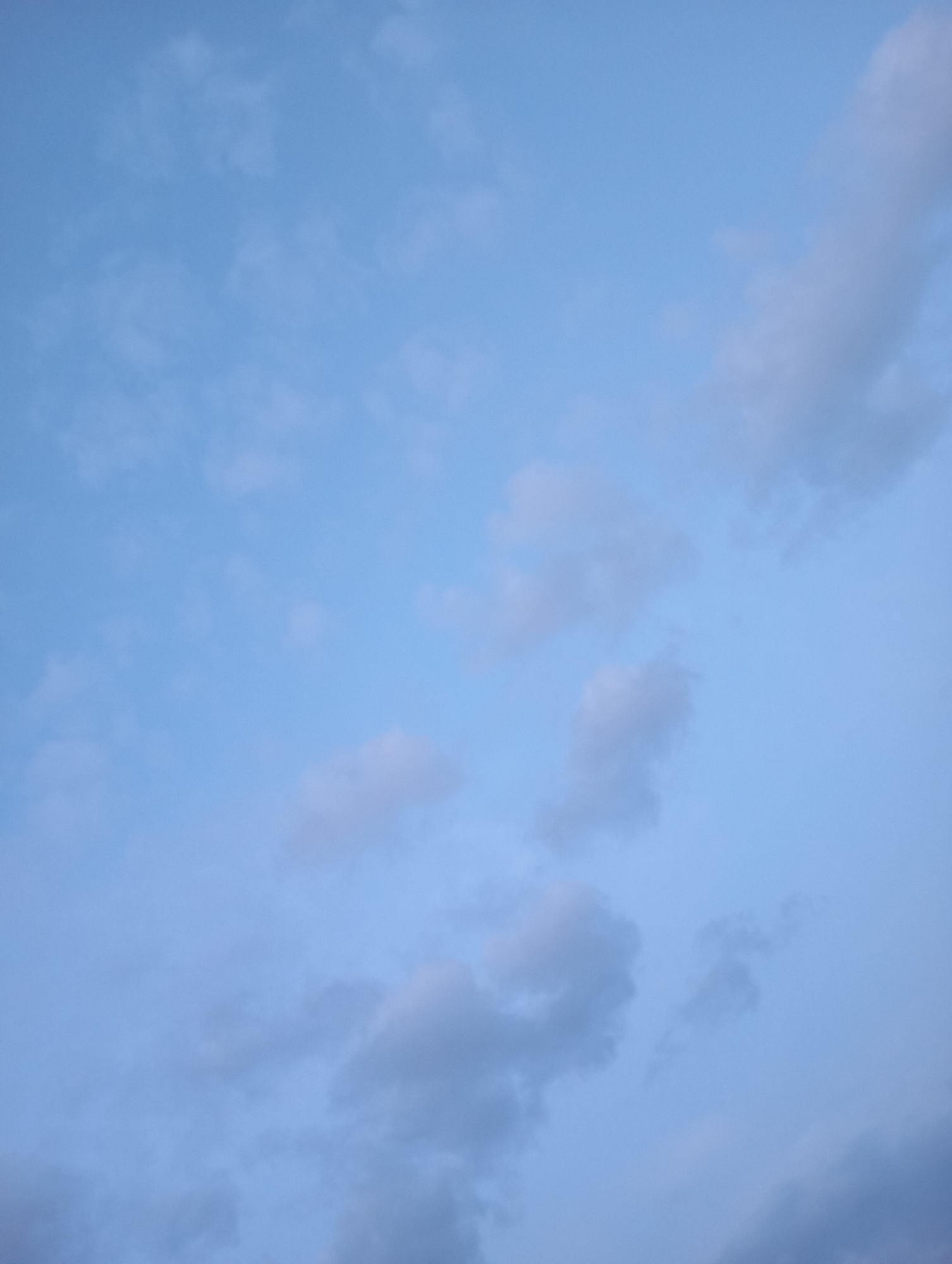 The image depicts a clear sky with scattered clouds, exhibiting a pale blue hue. The clouds are predominantly light gray with some wispy formations. There are no discernible objects or subjects within the frame. The photograph appears to be taken outdoors, likely during daylight hours, with no specific geographical markers identifiable that would pinpoint a location within the city of Фоки, Russia.