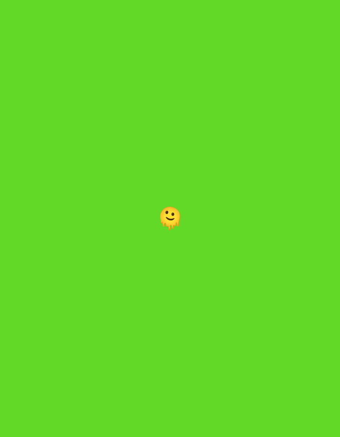 The image is a digitally rendered animation of a melting smiley face emoji on a bright green background. The emoji is yellow with a smiling mouth and two black eyes, and it appears to be dripping downwards. The background is a solid, vibrant green, suggesting a chroma key or green screen effect. There are no people, objects, or environmental elements visible in the image besides the emoji itself. The image is not a photograph and therefore does not depict any specific location in Pushkino, Russia.