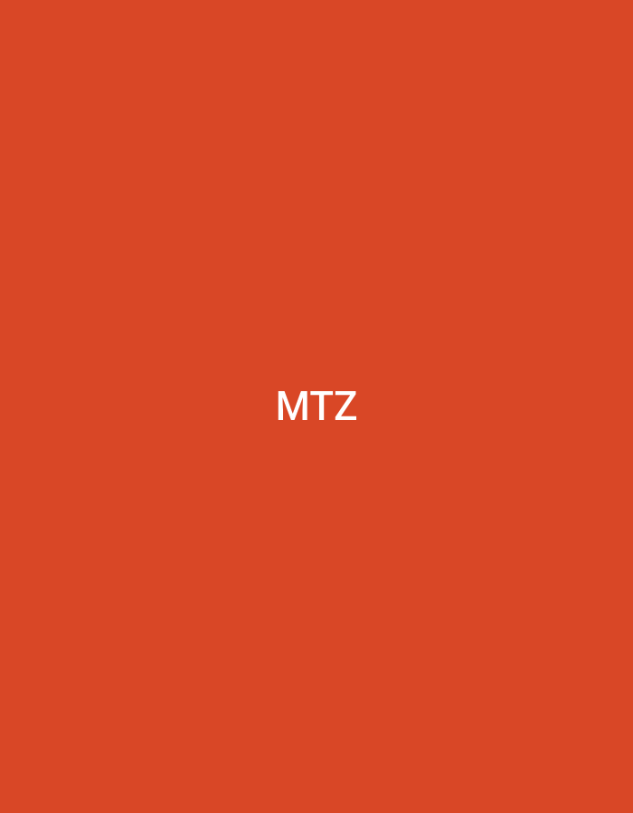 The graphic image, pertaining to Casablanca, Morocco, features a solid, uniform orange-red background. Two instances of the sans-serif letters 'MTZ' in white are present. One 'MTZ' is positioned centrally at the top of the frame, aligned horizontally. A second, identical 'MTZ' is located in the vertical center of the frame, also horizontally centered. No other discernible subjects, objects, or environmental features are depicted.