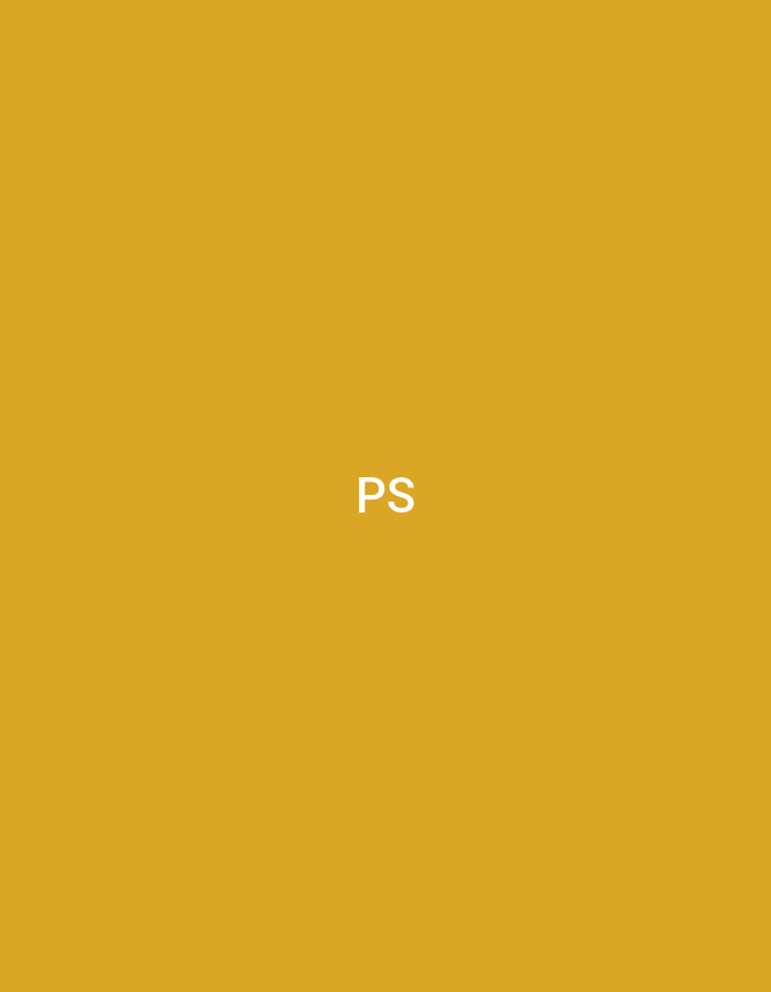 The image displays a minimalist composition set in Casablanca, Morocco. It features a solid, uniform background of a deep goldenrod or mustard yellow color. Centered horizontally and vertically within this monochromatic field is the capital letter acronym 'PS', rendered in a clean, sans-serif white typeface. No other subjects, objects, people, actions, interactions, or environmental details are visible within the frame.