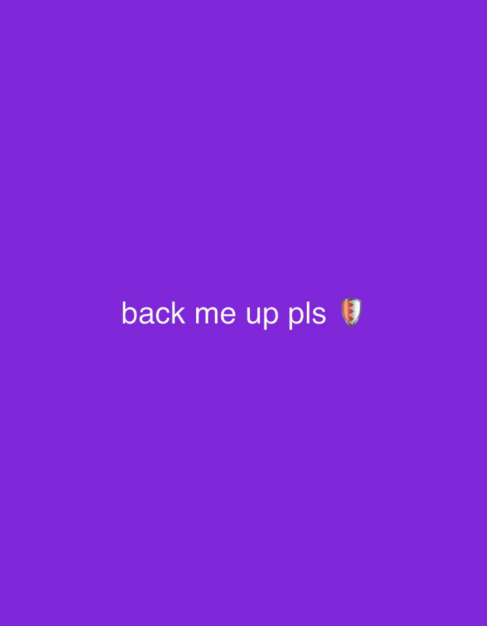 The image is a solid purple background with white text that reads "back me up pls" and a shield emoji. There is no discernible location in the city of Astana, Kazakhstan.