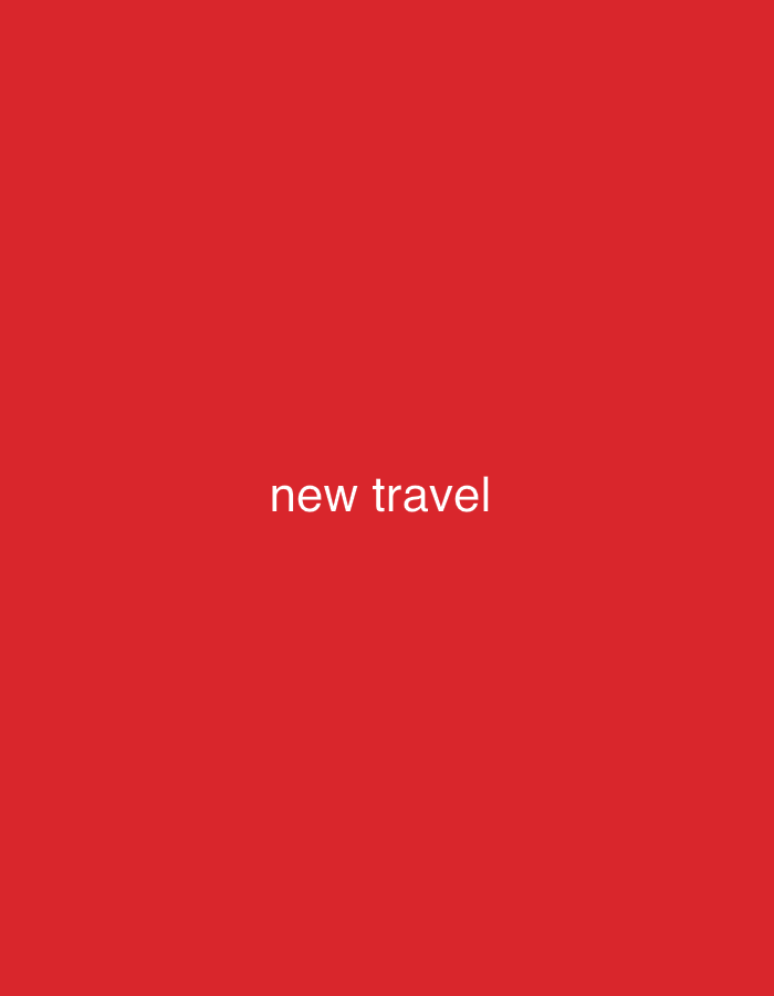 The image contains the text "new travel" in white, centered on a solid red background. There is no visible city information or any other environmental details.