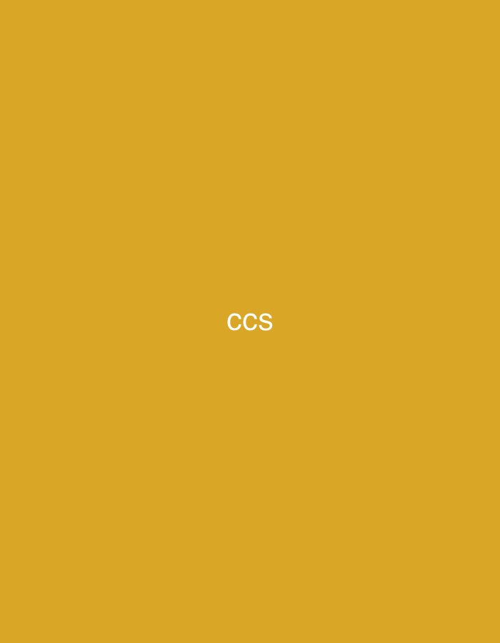 The image presents a solid, uniform mustard yellow background. Centered horizontally and positioned slightly below the vertical midpoint of the frame are three uppercase sans-serif letters: "ccs," rendered in white. No people, subjects, objects, actions, interactions, or environmental features are depicted. The image contains no visual information identifying a specific location, including the city of Casablanca, Morocco.