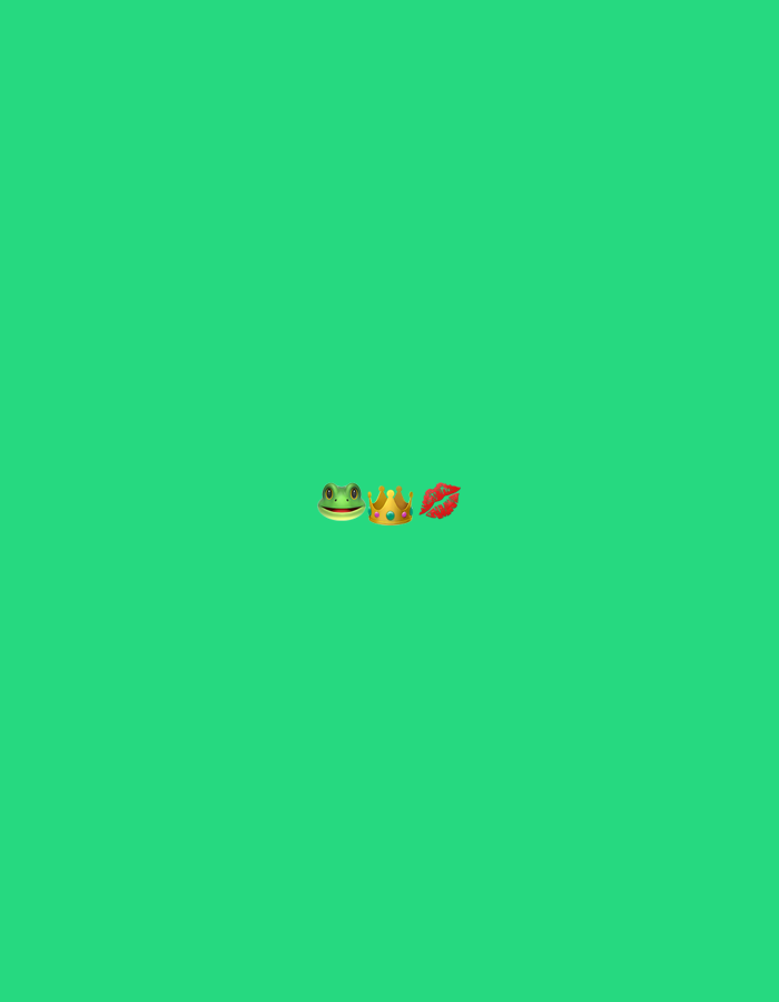 The image is a digitally rendered illustration on a vibrant green background. In the center of the frame, there are three emojis arranged horizontally: a frog face, a crown, and a red pair of lips. The frog emoji is on the left, the crown is in the middle, and the lips emoji is on the right. There is no discernible connection to Sergeevo, Russia, nor are there any people or actions depicted in a real-world setting.