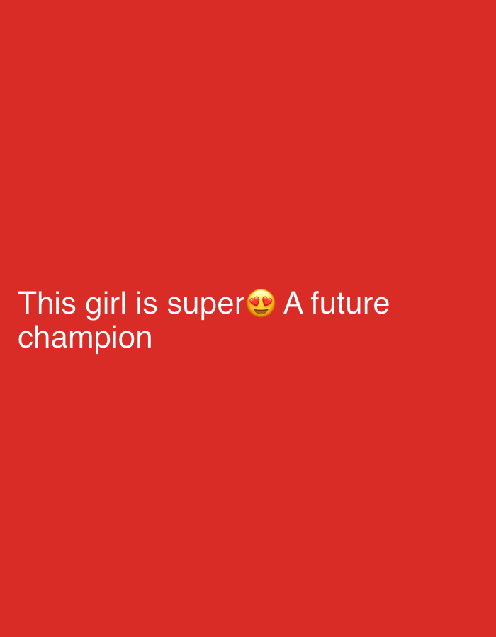 The image is a solid red background with the text "This girl is super 😍 A future champion" written in white font. There is no discernible evidence to place this image in Sochi, Russia, or any specific location. There are no people, subjects, objects, actions, or interactions visible in the image besides the text.