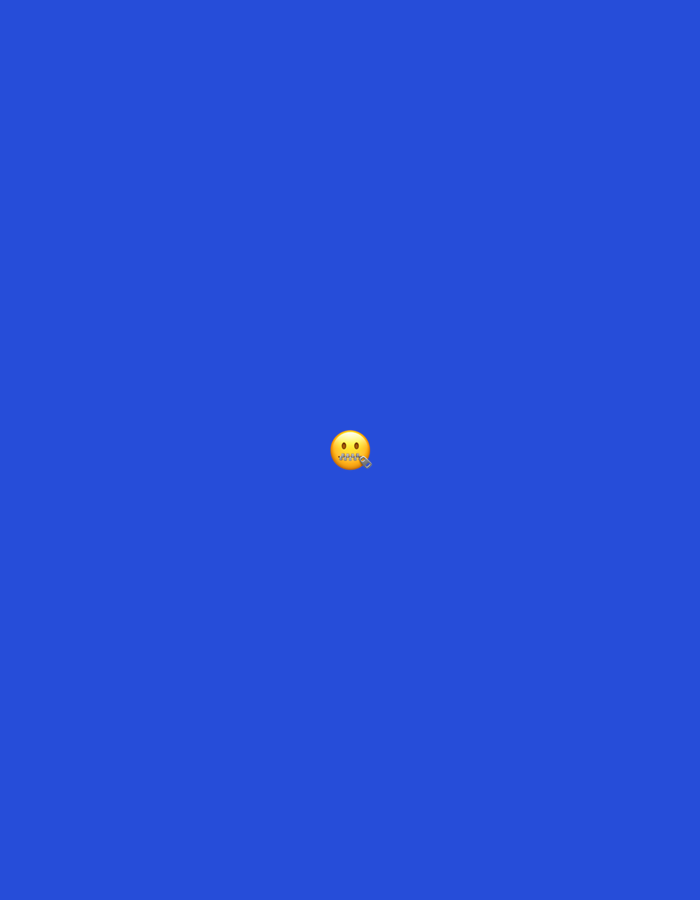 The image is a simple, minimalist composition against a solid, vibrant blue background. Centered in the frame, at a mid-height position, is a yellow emoji. This emoji depicts a face with two small dots for eyes and a zipper across its mouth, signifying silence or being speechless. No other objects or individuals are present in the scene. The location in Zvezdara Urban Municipality, Serbia is not discernible from the visual information provided.