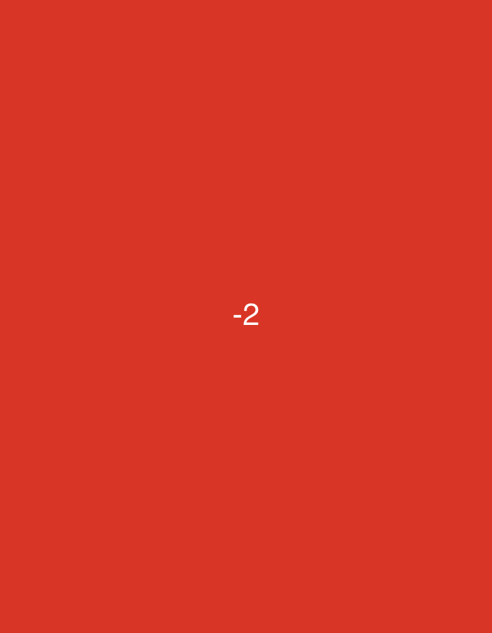 A number, "-2", is written in white text in the center of a red background.