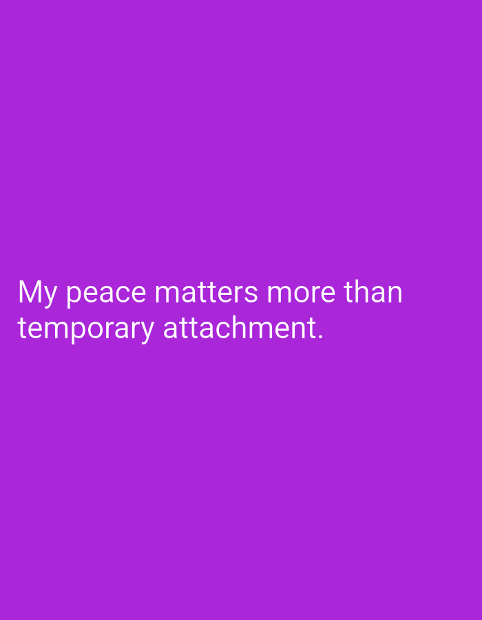 The image is a photograph with a solid purple background. White text is superimposed on the image. The text reads: "My peace matters more than temporary attachment." There are no other objects, people, or discernible environmental details present in the image. The location in Mansehra, Pakistan, is not identifiable from the image content.