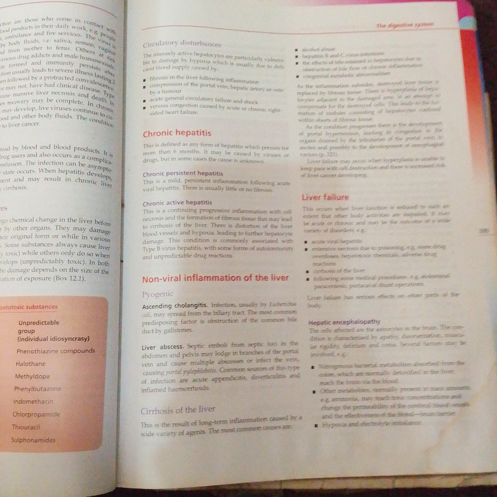 The image provided is a photograph of a page from a medical textbook. The page discusses various liver conditions and related topics. There is no information within the image that relates to Jalingo, Nigeria, or any real-world scene or event. The content is purely informational text and headings related to medical science.