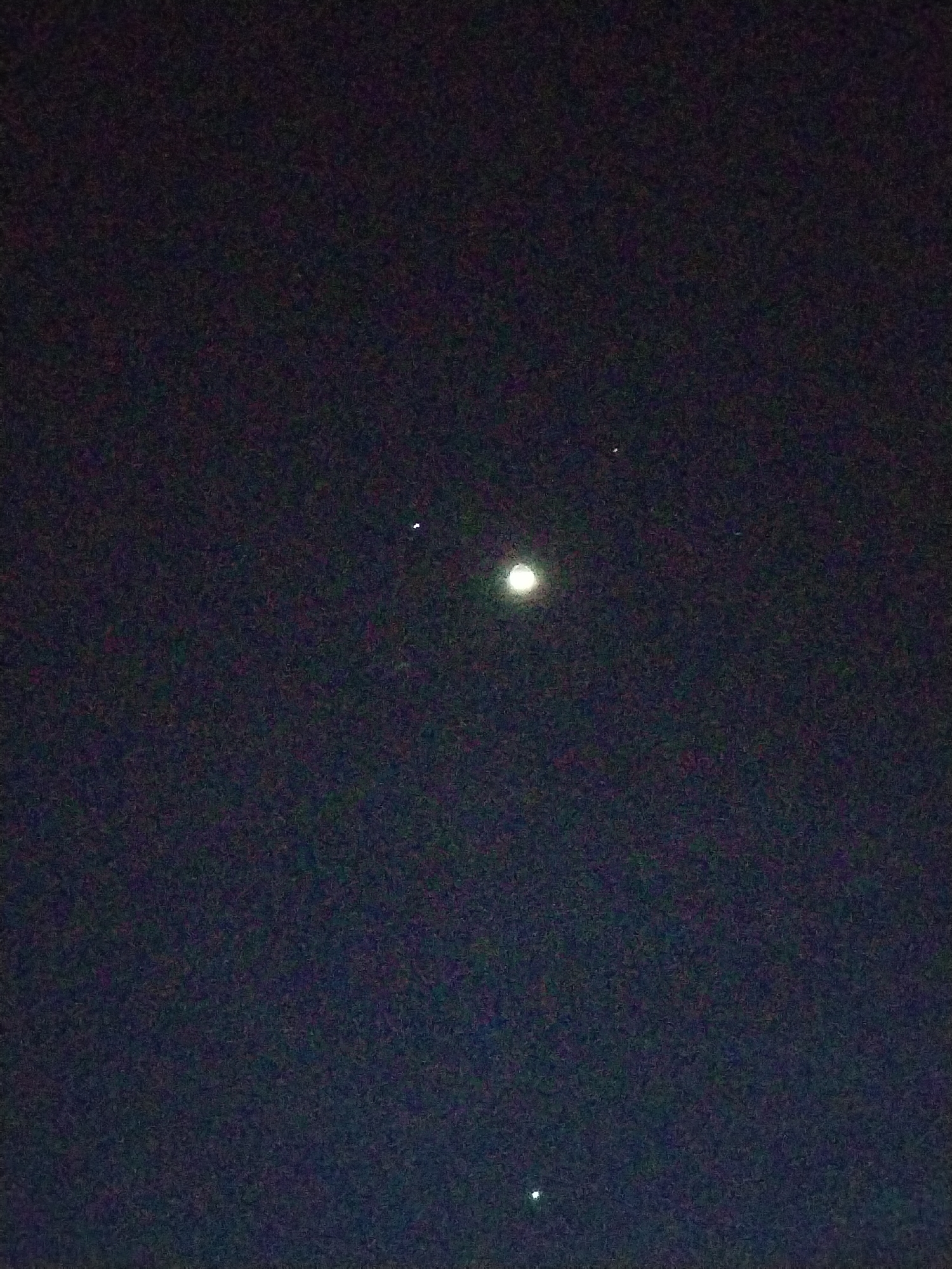 The image shows a dark night sky. Three small, bright celestial objects are visible: one brighter object in the center and two dimmer objects above and below it. The image lacks detail, and the environment is undefined. There are no people, objects, actions or interactions visible. There is no information available to confirm that this image was taken in the city of Nha Trang Ward, Vietnam.