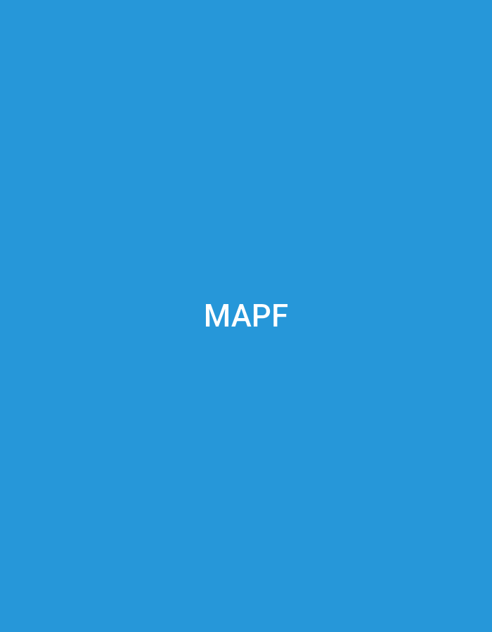 This image presents a solid blue background. Centered horizontally and vertically on this background is the text "MAPF" rendered in white, uppercase, sans-serif font. No other objects, subjects, or environmental details are discernible. The image provides no visual information regarding a specific location, city, or country, including Casablanca, Morocco.