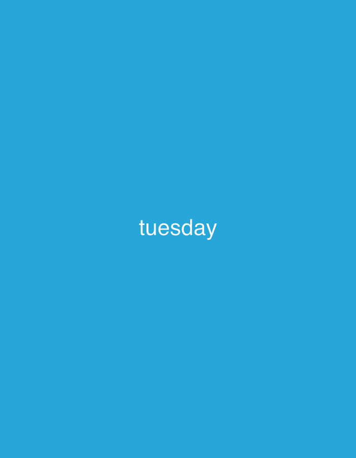 The image shows a solid blue background with the word "tuesday" written in white text in the center. There are no people, objects, or environmental details visible in the image. The location in Cirebon, Indonesia is not relevant to the content of the image.
