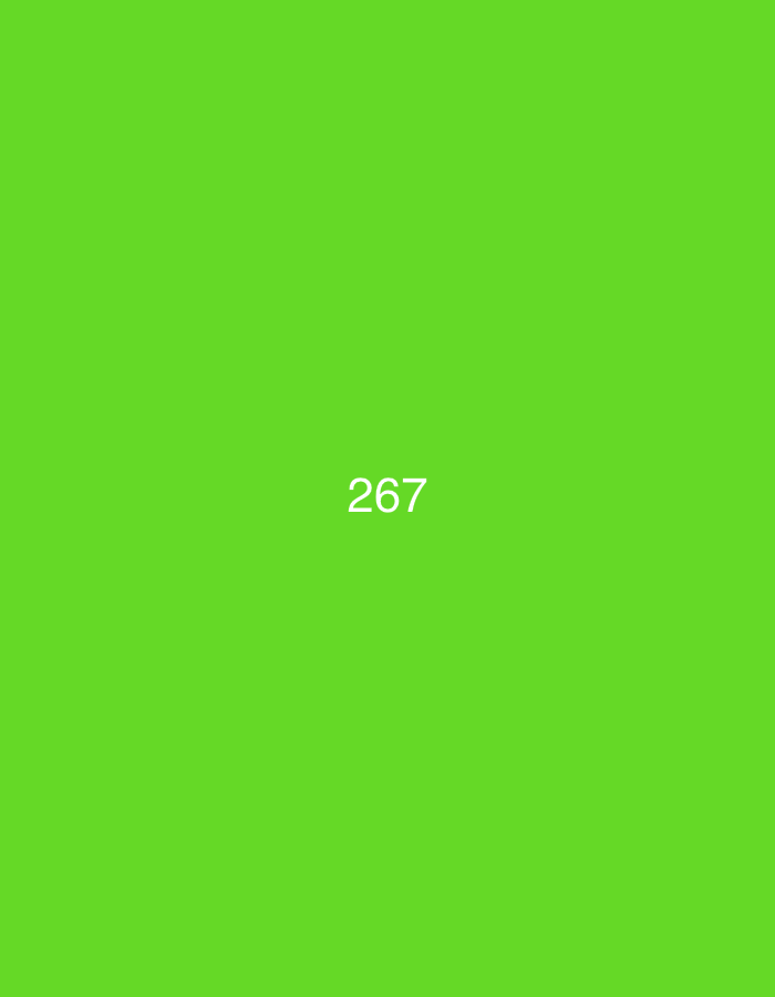 The image displays a solid, bright green background with the number "267" centered in white text. The scene is devoid of any specific location markers within Đà Nẵng, Vietnam, or any discernible context related to people, subjects, objects, actions, or interactions. It is a minimalist composition focusing solely on the numerical digits against a monochromatic backdrop.