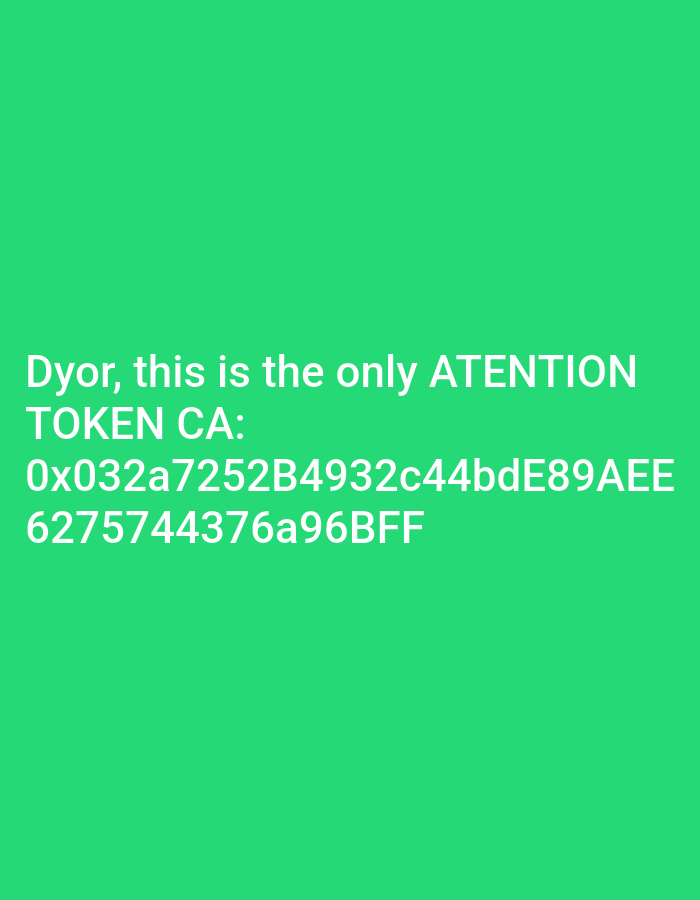 The image shows green text on a green background. The text reads: "Dyor, this is the only ATENTION TOKEN CA: 0x032a7252B4932c44bdE89AEE6275744376a96BFF"
There is no information pertaining to the city of Jos, Nigeria.