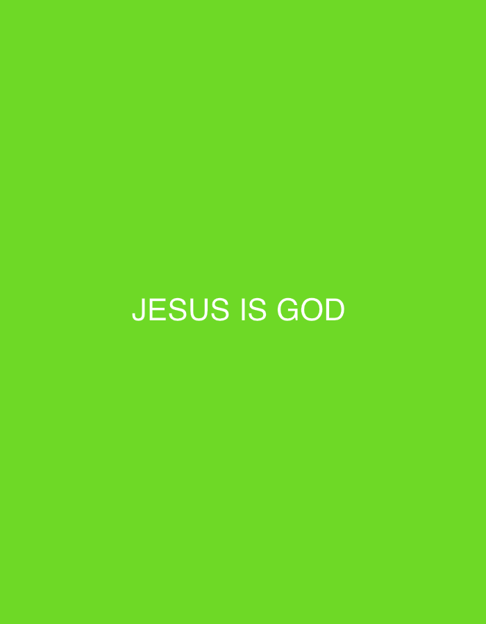 The image displays the text "JESUS IS GOD" centered against a bright green background. The text is in white, sans-serif font. There is no discernible location in the city of Uhlstädt-Kirchhasel, Germany depicted in this image. The scene is entirely digital and lacks any physical context.