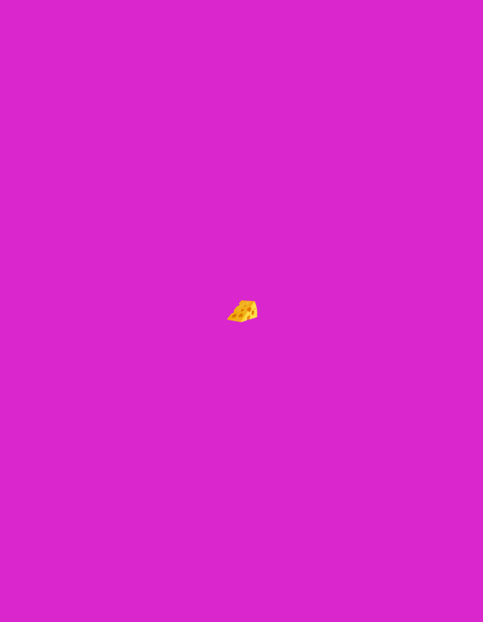 A stylized, yellow wedge of Swiss cheese with holes is depicted against a solid, vibrant magenta background. The cheese is small and centrally located, positioned slightly below the midpoint of the image. The background is uniform and has no discernible features or textures. There are no people, actions, interactions, or environmental details in this image. The image is a graphic illustration and does not represent a real-world scene or location. Therefore, it cannot be associated with Moscow, Russia, or any other geographical place.