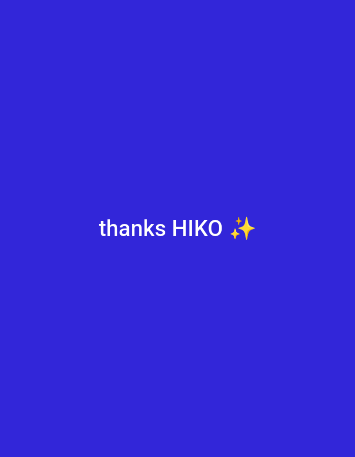 The image is a digital graphic with the text "thanks HIKO" followed by a glittering star emoji. The text is in white against a solid blue background. There is no indication of a physical location.