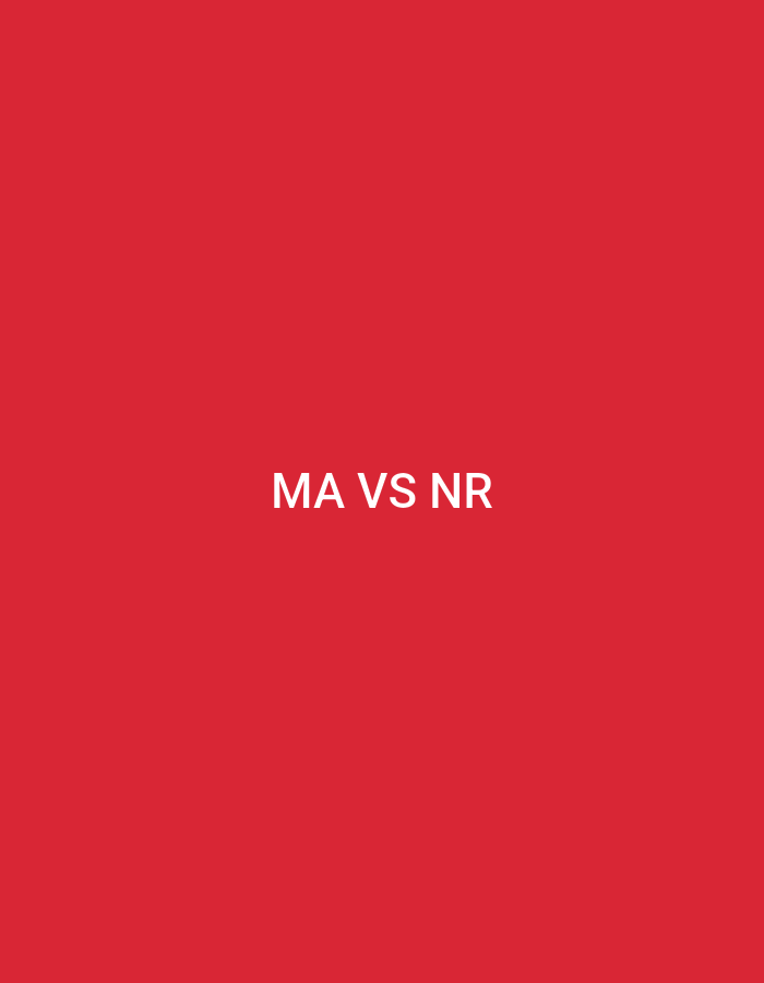The image displays a solid red background. Centered horizontally and vertically within the frame is the text "MA VS NR" rendered in white, uppercase sans-serif characters. No people, discernible objects other than the text, or environmental features are present. The scene is abstract, consisting solely of a uniform color field and superimposed text. There are no visual cues within the image to indicate a specific geographic location, including the city of Casablanca, Morocco.
