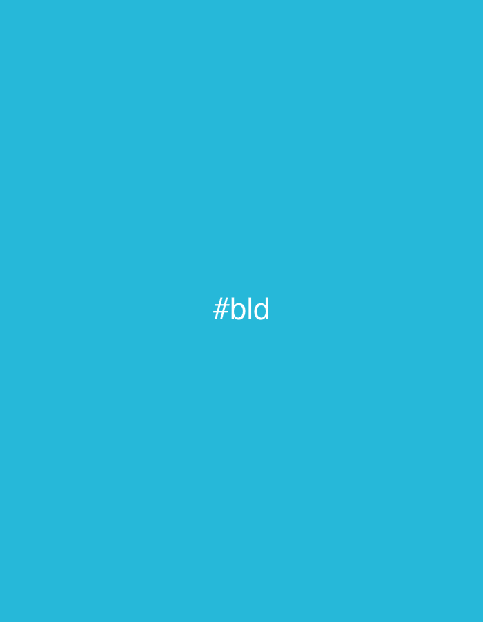 A solid light blue background with the white text "#bld" centered in the image. The information about the location is extraneous.