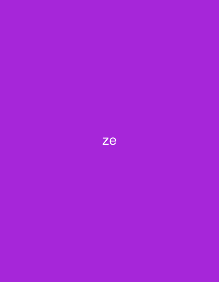The image displays the word "ze" in white, lowercase, sans-serif font, centrally placed against a solid, uniform purple background. The scene provides no visual elements or contextual information that would indicate a specific geographic location, such as the city of Casablanca, Morocco. There are no people, objects, actions, interactions, or discernible environmental details present in the image beyond the text and the colored background.