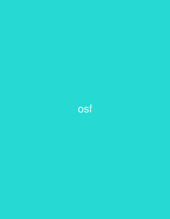 The image displays a solid, uniform background of a vibrant, bright cyan or teal color. Centrally positioned, slightly right of the horizontal midline, are the lowercase, white, sans-serif letters "osf". There are no other subjects, objects, people, actions, interactions, or discernible environmental details present within the image. The graphic nature of this image provides no visual information or contextual cues to suggest a specific location in Casablanca, Morocco, or any real-world geographical setting.