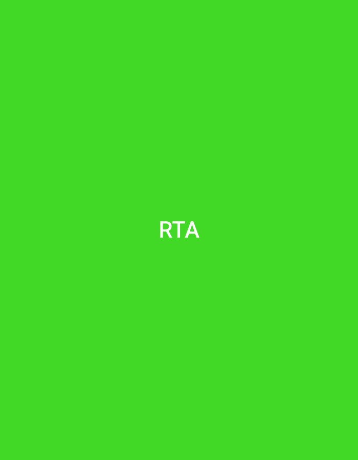 The image depicts a solid, uniform background of bright green color. Centered horizontally and vertically on this green field are the capital letters "RTA" rendered in a white, sans-serif typeface. No other subjects, objects, people, or environmental features are present. The image contains no visual information or contextual cues that would indicate a specific geographic location, including the city of Casablanca, Morocco, or any other urban or natural environment.