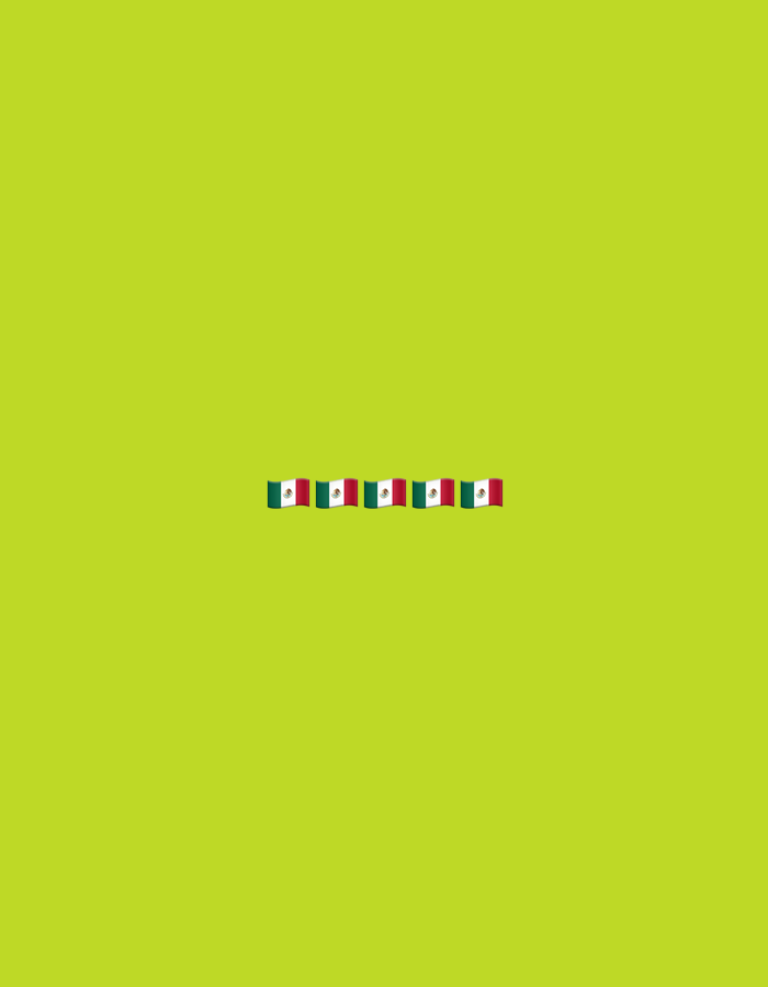The image shows a series of small Mexican flags arranged horizontally in the center of a plain, light green background. There are no people, objects, or environmental details other than the flags and the background. The location in the city of Pleven, Bulgaria, is not discernible from the image itself.