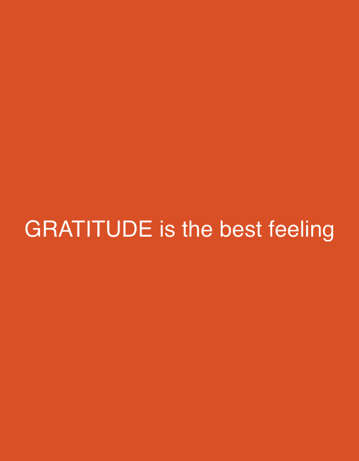 The image displays white text on an orange background. The text reads "GRATITUDE is the best feeling". There is no discernible location in the city of Irkutsk, Russia. There are no people, subjects, objects, actions, or interactions depicted. The environment is a plain, solid color.