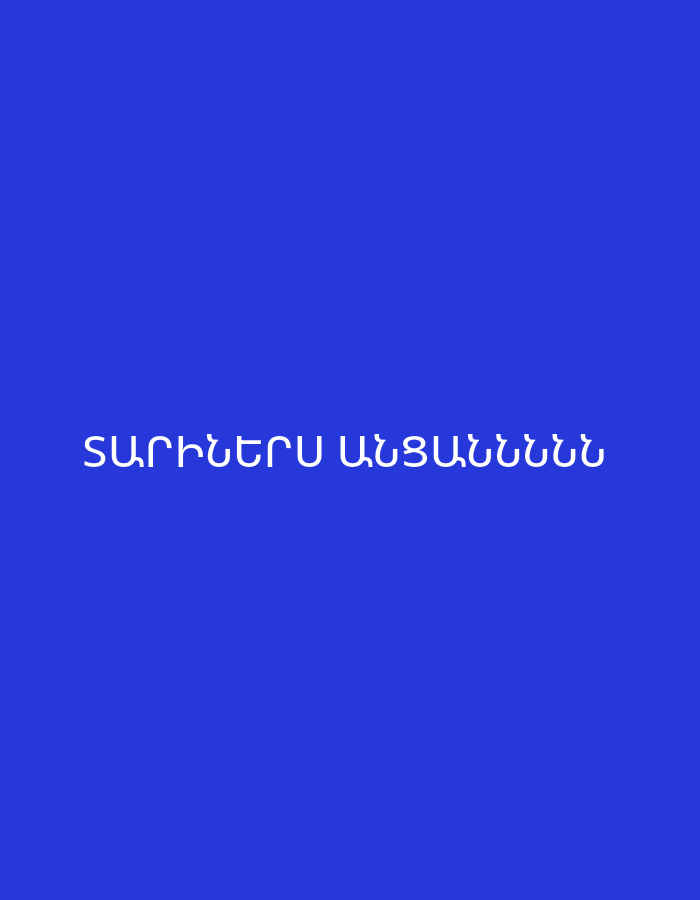 The image displays white Armenian text centered against a plain, solid blue background. No people, objects, or specific scenes are depicted. The only visible element is the text, which reads: "ՏԱՐԻՆԵՐՍ ԱՆՑԱՆՆՆՆՆՆՆ". This translates to "My years have passed n-n-n-n-n-n...", with the repeated 'Ն' (N) at the end serving as an emphatic elongation, often used to convey a sigh, a sense of lament, or the feeling of time passing indefinitely. There are no other discernible details such as time of day, weather, or specific location cues beyond the language of the text.