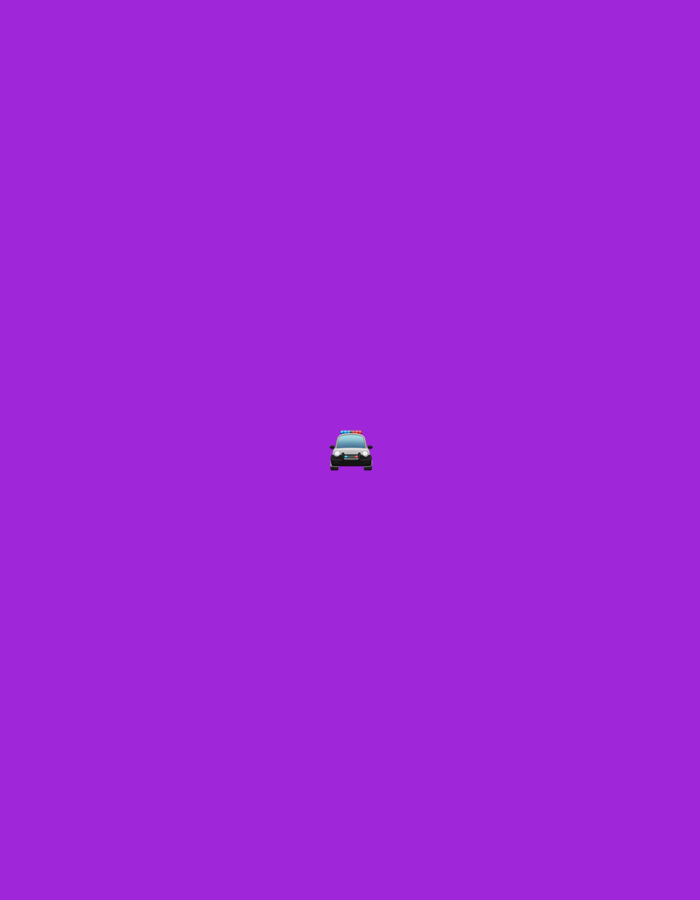 The image displays a single police car emoji centered against a solid, bright purple background. There are no other objects, people, or environmental details present. The image is not set in Moscow, Russia, or any other specific location.