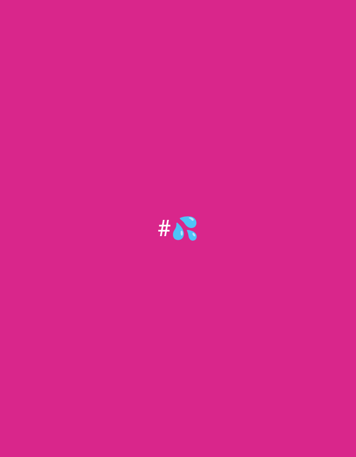 A magenta background has a white hashtag symbol positioned to the left of three blue water drop emojis.