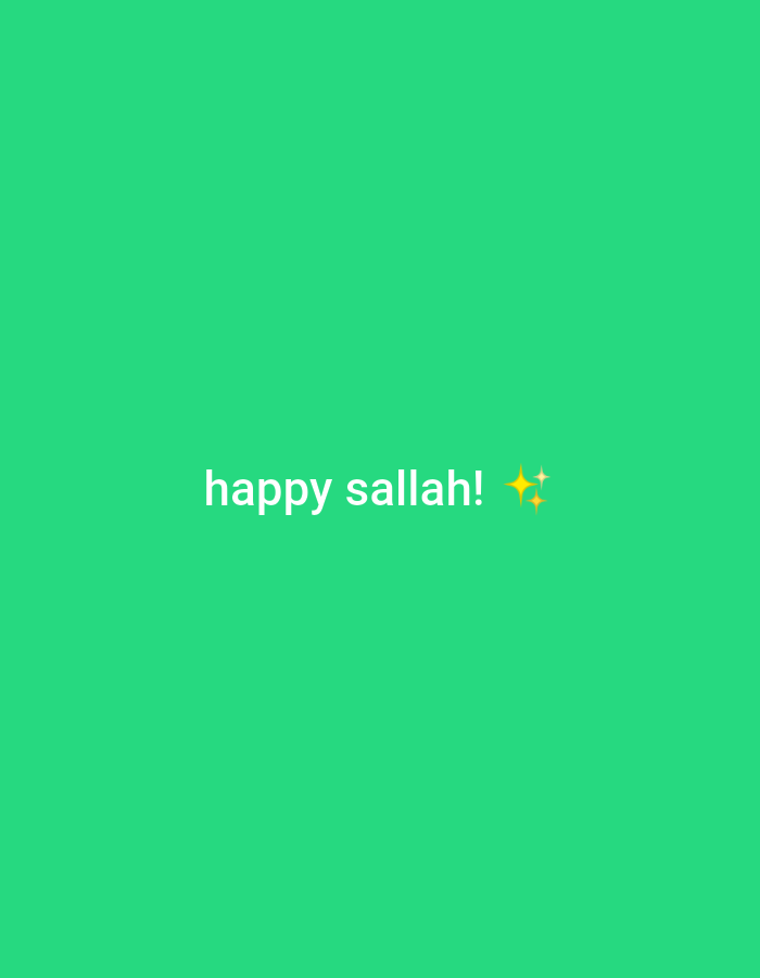 The image features the text "happy sallah!" with two starburst symbols to the right of the text. The background is a solid green color.