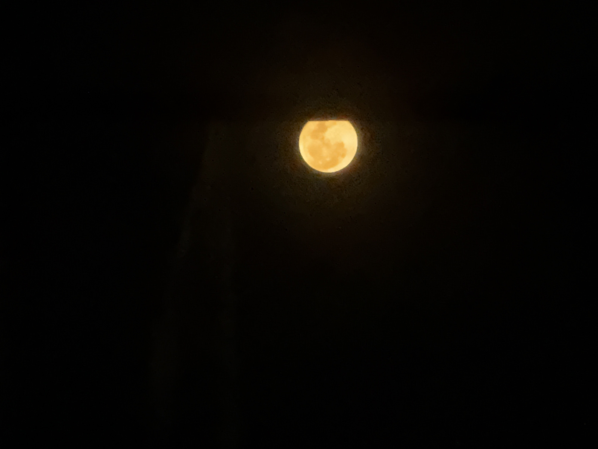The image shows a night sky with a partially eclipsed moon. The moon is visible on the right side of the frame and appears to be a vibrant yellow-orange color, with a crescent-shaped portion obscured by shadow. The rest of the sky is dark and black, suggesting it is nighttime. There is no indication of the city of Baryshevo, Russia, or any other geographical features. The image is a close-up shot of the moon and does not contain any people, objects, or actions.