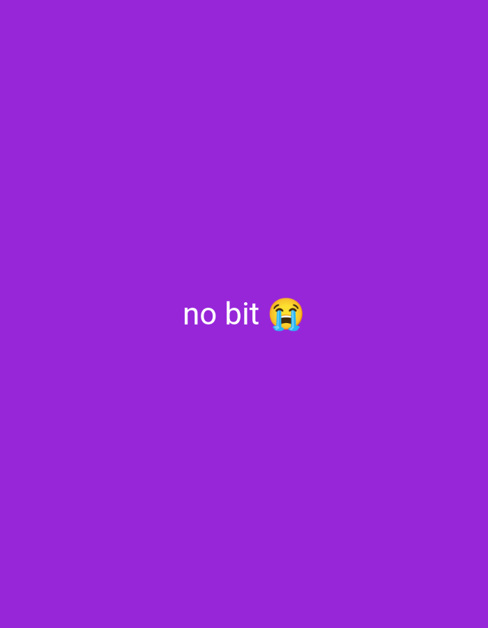 The media file is a static image with a solid purple background. In the center of the image, the text "no bit" is displayed in white, sans-serif font. To the right of the text, there is a crying emoji. The overall mood of the image appears to be sad or disappointed, conveyed by the text and the emoji. There are no people, objects, or discernible scene or setting other than the plain background. No time of day or weather cues are present. The location context is unknown.