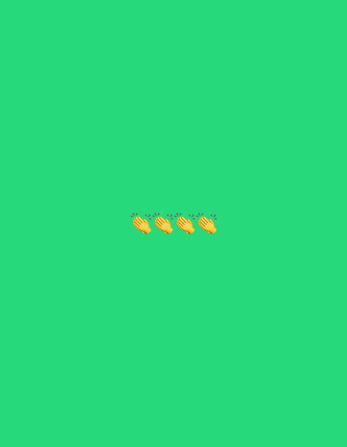 The image shows four clapping hand emojis arranged in a horizontal line against a solid green background. There are no recognizable landmarks or features that would indicate a specific location in Gorzow, Poland, or any other city. The emojis are the sole subjects of the image, and they are not interacting with each other or their environment in any meaningful way. The scene is devoid of any activity or context beyond the display of the emojis themselves.