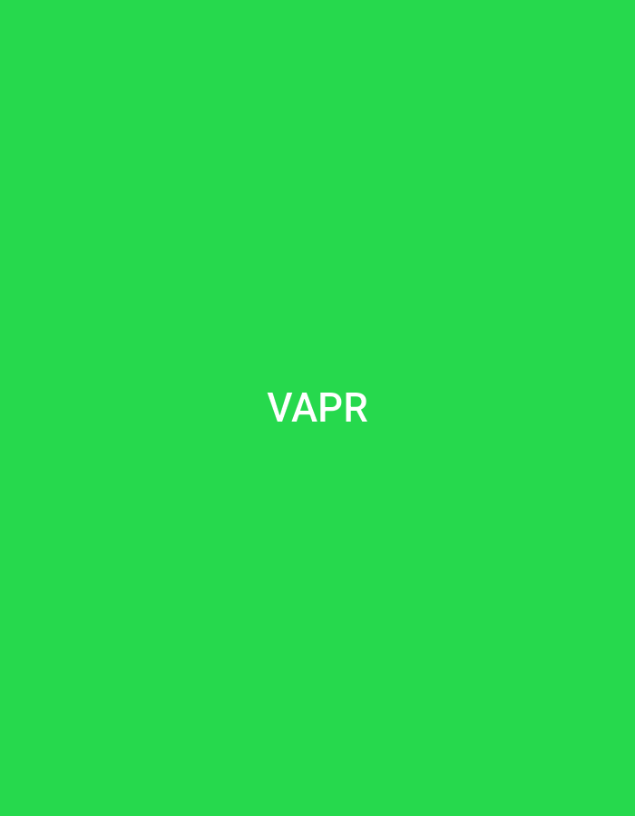 A solid green background is prominently displayed, featuring the capitalized word 'VAPR' in white text, centrally aligned. The scene is located in Casablanca, Morocco. There are no people, additional objects, specific actions, or further environmental details depicted in the image.